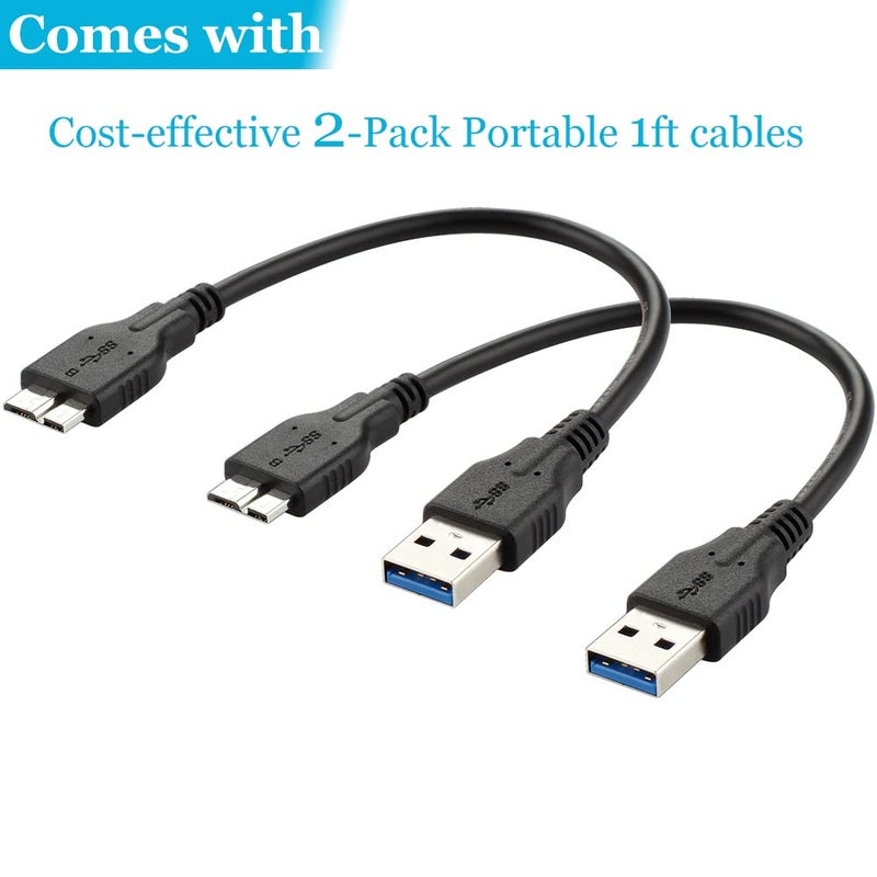 Warmstor Micro USB 3.0 Cable (2 Pack), 1ft USB 3.0 A to Micro B Cable Cord Compatible with Camera, Seagate External Hard Drive, WD Western Digital My Passport and Elements Hard Drives - Image 2